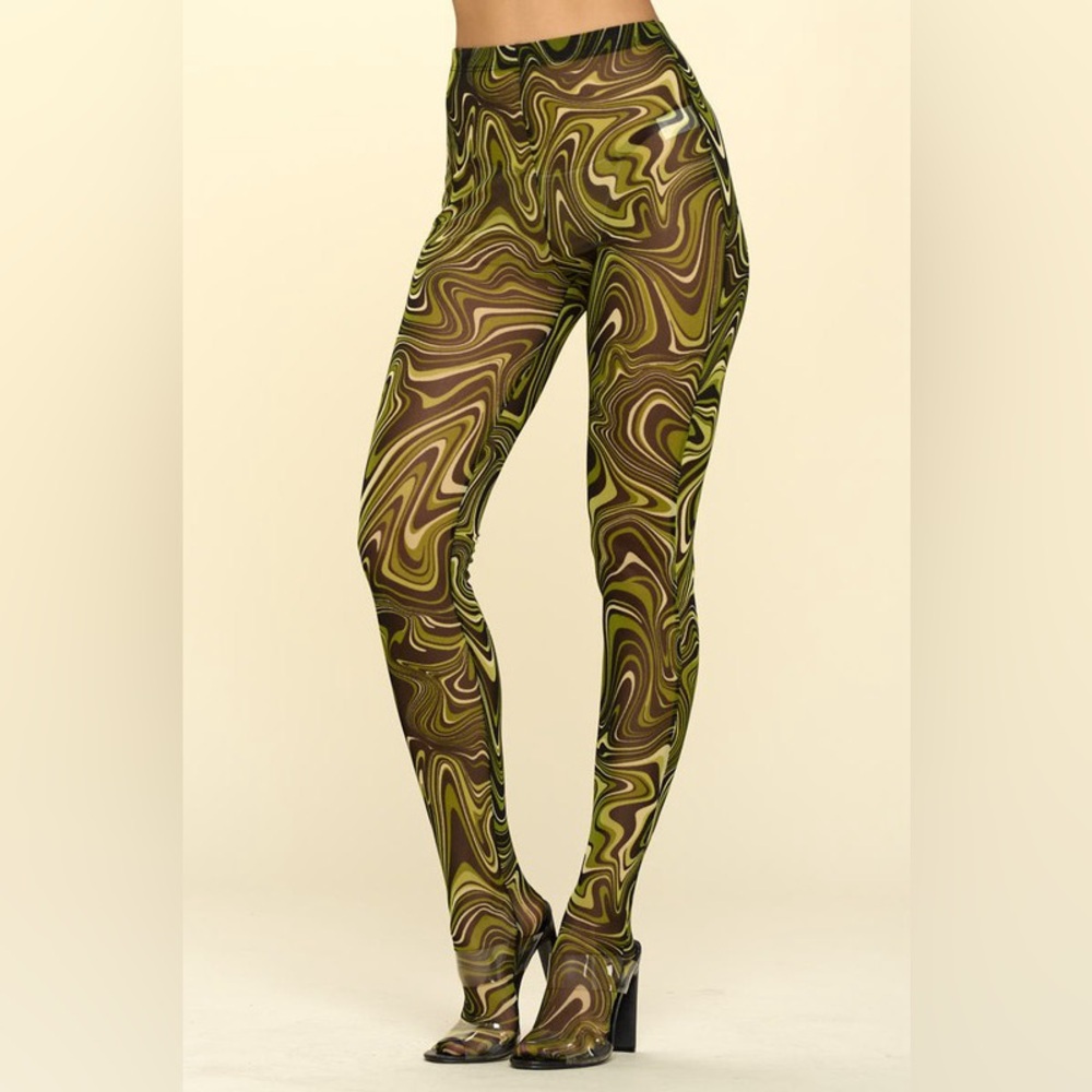 438B-GREEN. Mesh Marble Print Pantyhose